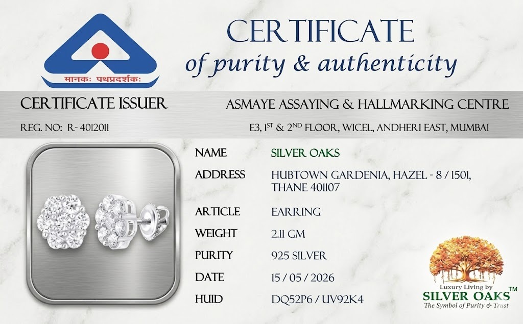 Sample Silver Oaks HUID purity certificate