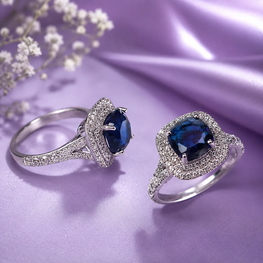 MEORA blue cushion stone statement ring by Silver Oaks
