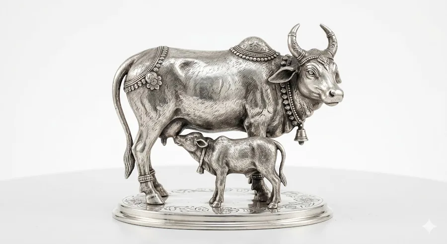 Cow and Calf silver idol by Silver Oaks